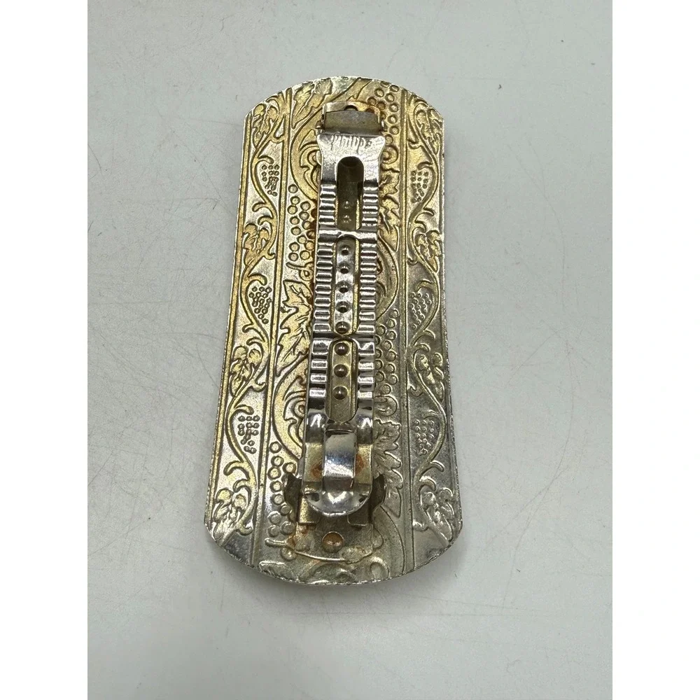 Vintage Philips Silver Tone Embossed Grape Vine Leaf Hair Barrette Clip